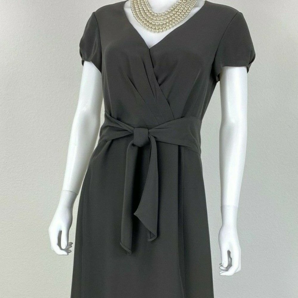 Giorgio Armani, Size 8 (EU 44) Green Olive, Silk Dress, Tie Front